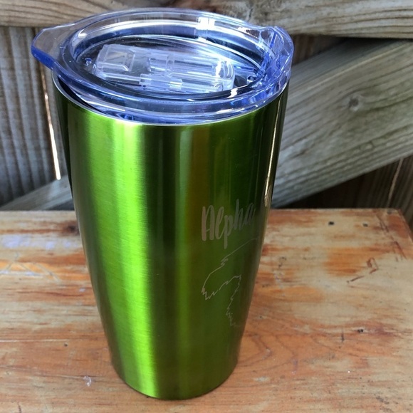 Alpha Gamma Delta Sorority Green Stainless 20oz Travel Tumbler with Sliding Lid - Picture 3 of 9